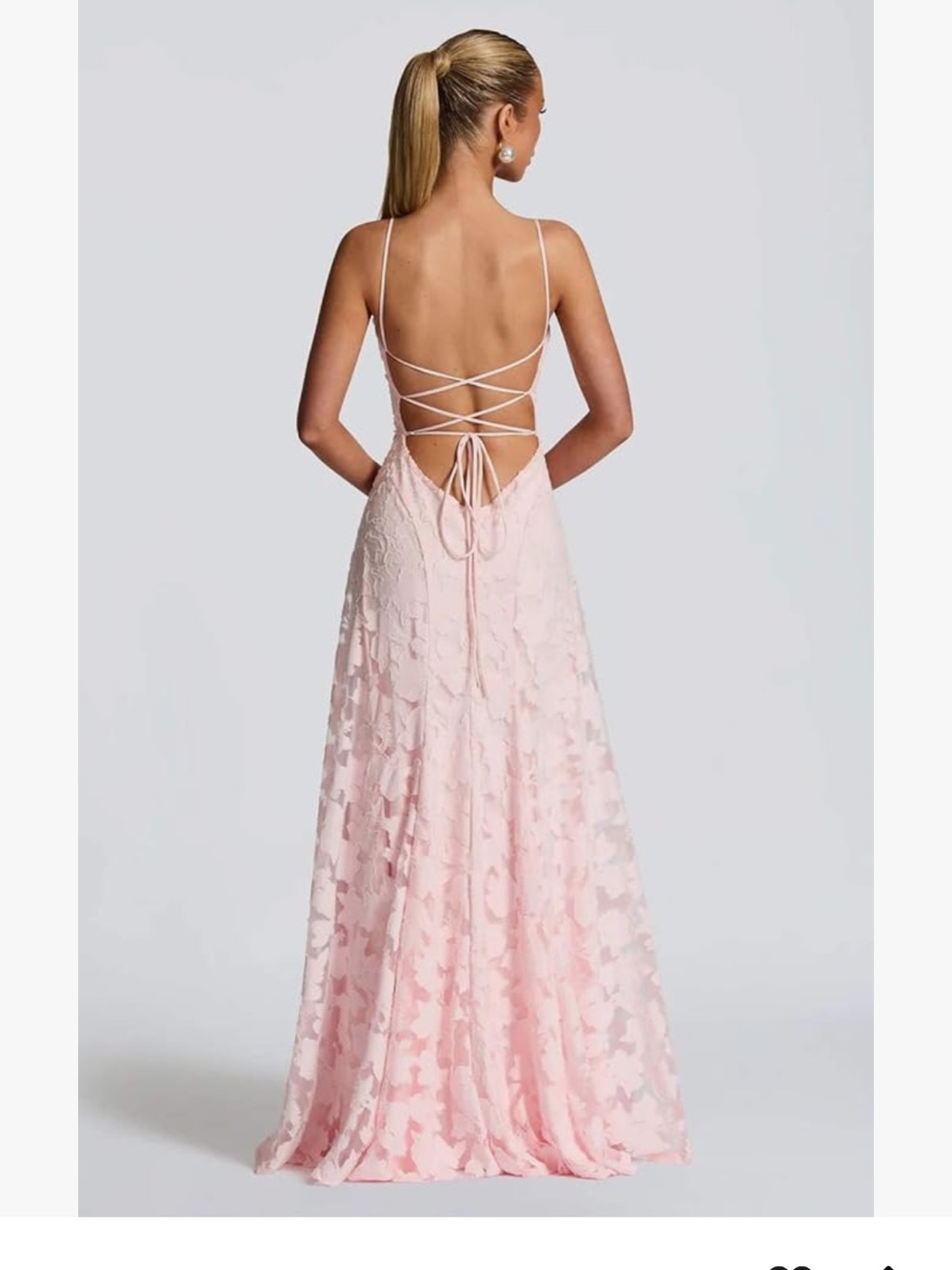 White Lace Spaghetti-Strap Evening Dress - Picture 2 of 2